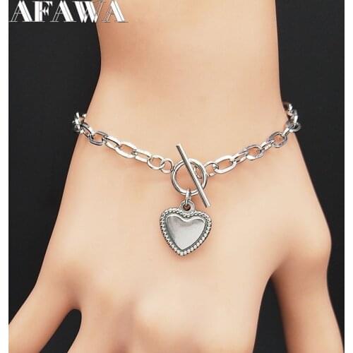 2021 Fashion Punk Heart Stainless Steel Bracelet for Women Silver Color Bracelets Bangles Jewelry pulsera mujer B18580