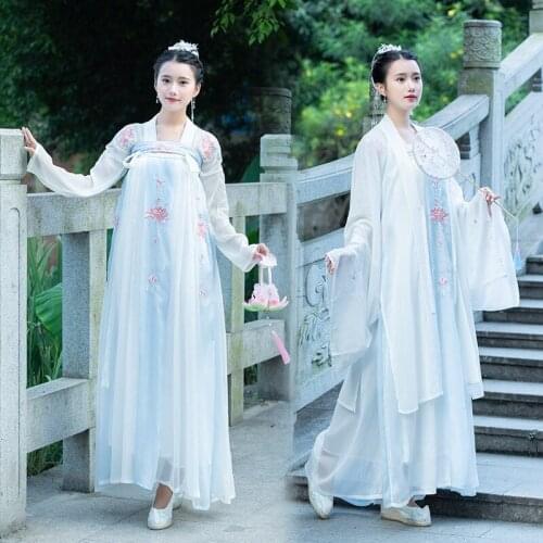 Embroidery Hanfu Women Classical Dance Costume Lotus Fairy Dress Folk Festival Outfit Oriental Singer Performance Clothes DF1393