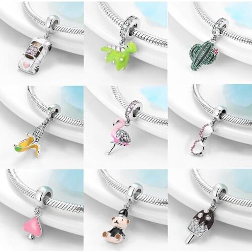 Hot sale 925 Sterling Silver Cactus banana dinosaur car beads Fine Jewelry Making charm fit Original Kataoka Bracelets bangles
