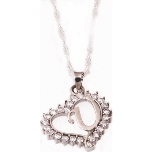 Silver Letter U Heart Lady Necklace