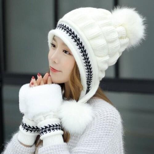 Winter Hat Female Autumn Winter Fashion Womens Female Toe Cap New Warm Gloves + Knit Hat