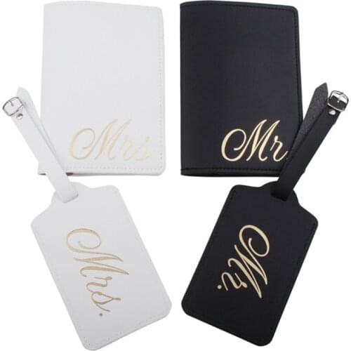 1 Set PU Leather Luggage Bag Tag Passport Holder Case ProtectCover Wallet for Couples Honeymoon Travel Organizer Wedding Bridal