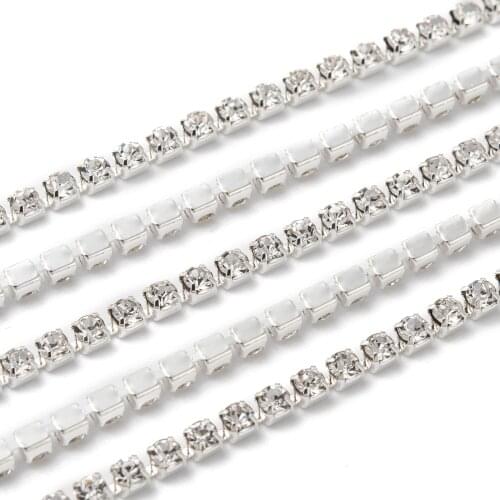10Yards/Roll Brass Rhinestone Close Trimming 2.0/2.3/2.6mm Silver Cup Bead Claw Chain with AB Crystal for Jewelry Making