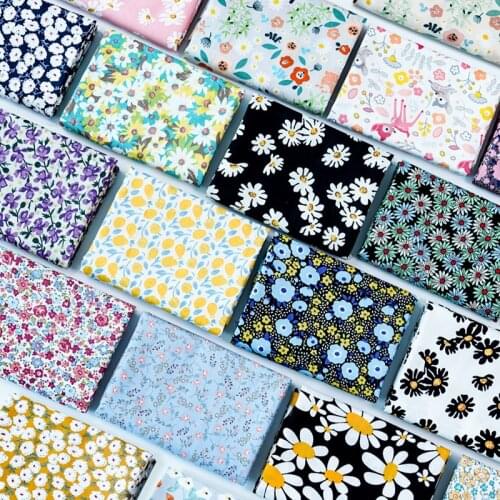 150cm*50cm Pure Cotton Poplin Daisy Printing Fabric Summer Thin Style Cotton Small Floral Shirt Dress DIY Clothing Sewing Fabric