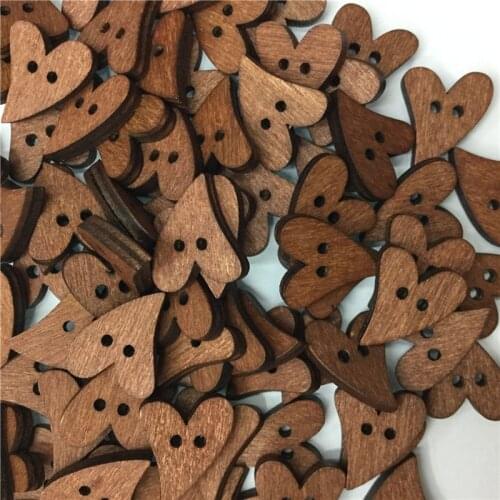 200PCS 2 Hole 2 Eyes Printed Colorful Heart Wooden Buttons for Hat, Shoes, Clothes Diy Accessories Mixed Color