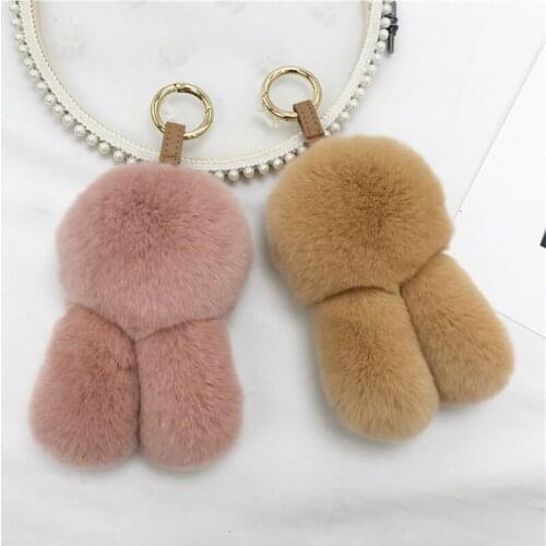 2021 Cute Bunny Rabbit Ears Fluffy Furry Natural Genuine Fur Key Chain Keychain For Women Luxury Gift Key Ring Bag Charm F328