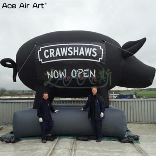3.5m L inflatable black pig,inflatable hog with customized logo for BBQ event or advertising promotion