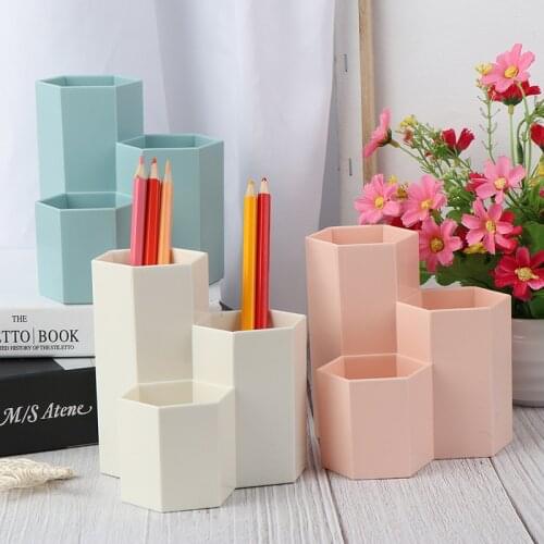 3 Colors Home Office Hexagonal Pen Pencil Holder Pen Storage Cosmetic Makeup Storage Box Desk Drawer Organizer