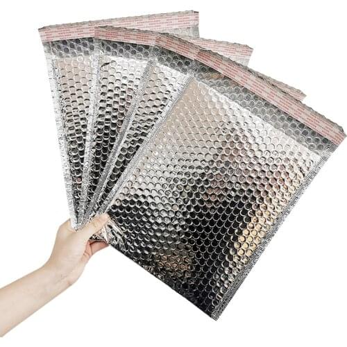 50 Pcs Silver Aluminized Bubble Bag Thicken Bubble Envelope Plastic Express Foam Envelope Waterproof Mailers Padded Bag
