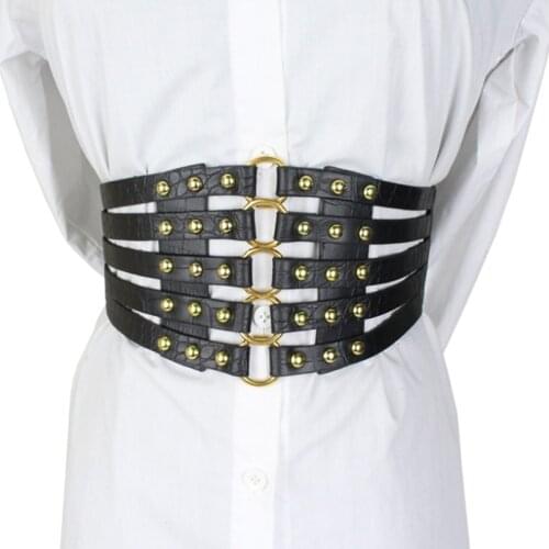 Retro Hollow Orange Ultra-wide Girdle European And American Ladies All-match Skirt Down Jacket Decoration Black Belt