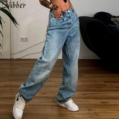 NIBBER high street mid-waist trousers wide-leg pants women punk style casual wear jeans autumn loose pants retro trousers female