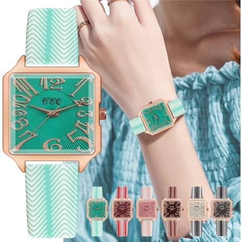 Women Square Arabic Numbers Watches Ladies Rose Gold Leather Strap Watches Female Quartz Clock Reloj Mujer Zegarek Damski