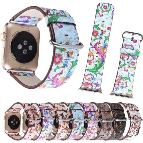 Colorful Fence Flower Leather Band for Apple Watch Series 3 2 1 Watch Strap w Adapters for iWatch FWH Floral Bracelet 38mm 42mm