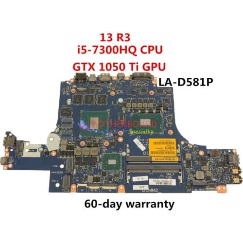FOR Dell OEM Alienware 13 R3 Laptop Motherboard W/ i5-7300HQ CPU GTX 1050 Ti GPU CN-02R5MC 02R5MC 2R5MC LA-D581P