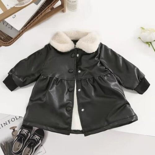 Baby Girl PU Leather Jacket Fur In One Winter Spring Autumn Infant Toddler Kids Leather Fur Coat Chaqueta Outwear Clothes 1-8Y