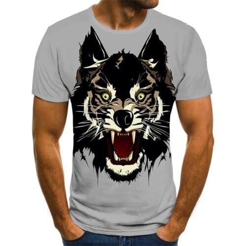 Wolf head T-shirt 2021 summer new 3D printing animal Harajuku short-sleeved cool top for men and women breathable casual wear