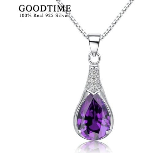 GoodTime sterling-silver-jewelry Pure 925 Silver Necklace Box Chain Classic Purple Water Drop Pendants & Necklaces Women Jewelry