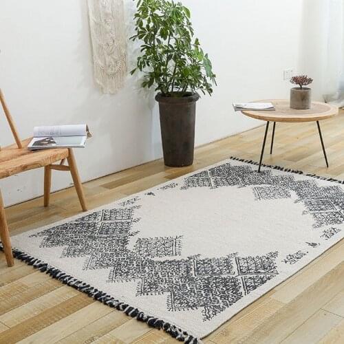 India style cotton handmade bedside rug ,retro vintage living room coffee table carpet, Pastoral decoration ground mat