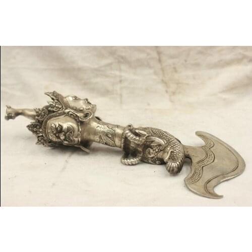 Chinese Tibet Culture Silver Bronze Statue Horse head Buddhism weapons Buddha