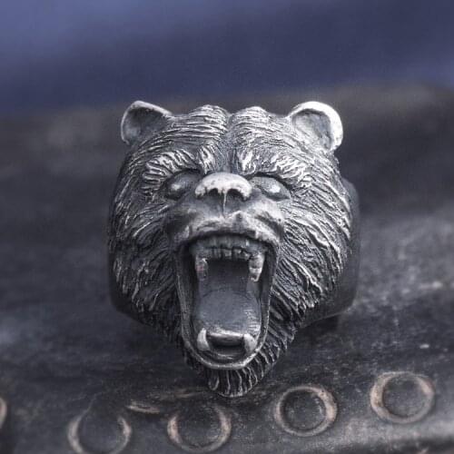 Solid 999 Sterling Silver Thai retro biker MENS men handmade black bear rings ring jewelry party gift A4766