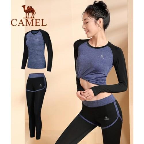 CAMEL 2PCS Yoga Suits Womens Clothing Women Suit Spring Summer Long Sleeved Gym Sportwear Female Sports Running Clothes
