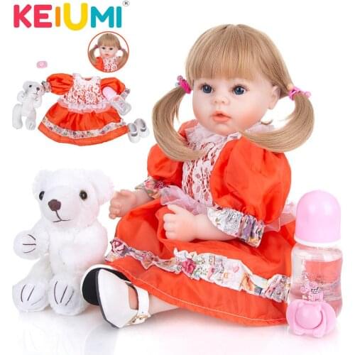 KEIUMI 18 inch Reborn Baby Dolls Cloth Body Silicone Reborn Bebe Toys With Golden Hair Reborn For Kids Pillow Playmates Gifts