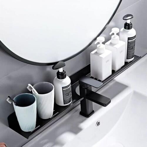 LIUYUE Bathroom Shelf Aluminum Black Bathroom Basin Square Rack Wall-mounted Toothbrush Cup Shelf Dressing Rack Storage Rack