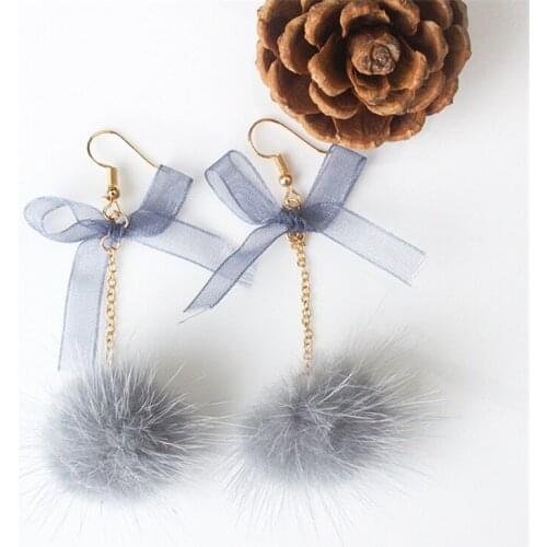 Fashion cute sweet bow ball earrings long hairball earrings wedding party plush earrings gift for women 4 colors earrings