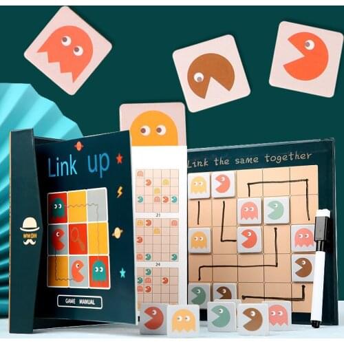 Montessori Magnetic Link Up Board Game 3D Maze Puzzle Concentration Training Shape Cognitive Drawing Bookclip Toys for Children