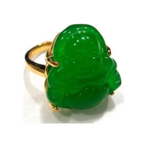 Men/womens fancy carve green jade Buddha bless happy ring #7,8,9,10
