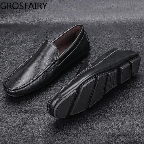 Mens Casual Leather Shoes, Soft Sole Shoes, Black Outing Banquet Shoes, Business Driving Shoes, Mens Peas Shoes, Increase 45