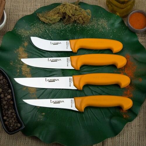 Lazbisa Knife Set Meat Bread Fruit Vegetable Knife Kitchen Knife Set Meat Sacrifice Butcher Knife Gold Series Set of 4 (Y-S-1-2)