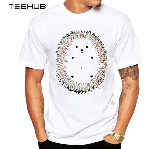 New Arrivals 2019 TEEHUB Cool Design Mens Fashion Cute colored hedgehog Printed T-Shirt Short Sleeve O-neck Tops Hipster Tee