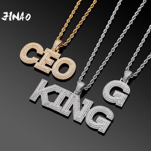 JINAO NEW Stitching Letter Charm Ice Cravejado Cubic Zircon Custom Letters With 4mm tennis chain Men and Women Jewelry For Gift