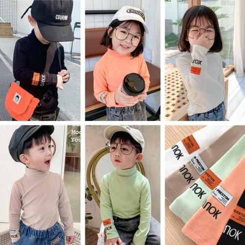 2-7 Years Boys Girls T-shirt Casual Letter Embroidery Sleeve Middle Collar T-shirts For Boy Girl Children Kids Clothes Autumn