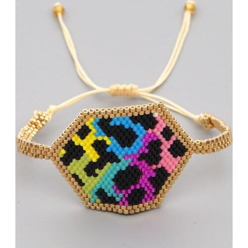 Personalized Fashion Symphony Graffiti Rainbow Leopard Diamond Beaded Hand-woven Miyuki Rice Bead Couple Bracelet Gifts