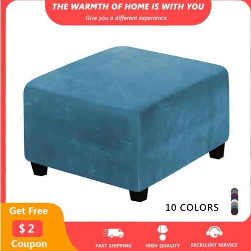 Plush Vetvel Ottoman Cover Stretch Square Sofa FootStool Cover Elastic Furniture Protector Storage Stool Ottoman Slipcovers 1pcs