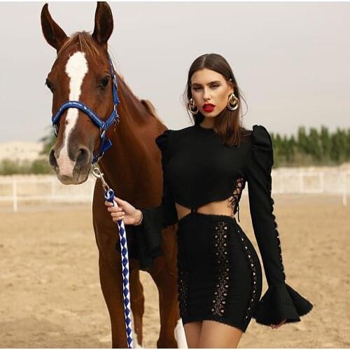 Sexy women mini black white dress