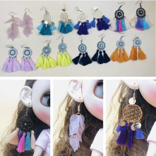 New Bohemia Style Earrings Fashion Tassels Ear rings Pink flowers ear Loops for dolls ornaments for dolls