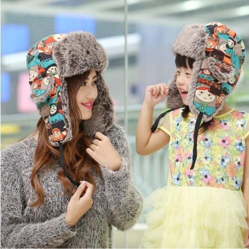 Fashion Russian Faux Fur Cap Adult Kid Winter Hats Ear Flaps Aviator Snow Bomber Hat For Adult Child Trooper Caps Hat