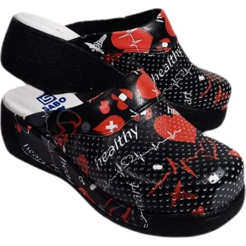 Sabo slippers women hollowed heart medicine patterned black 209