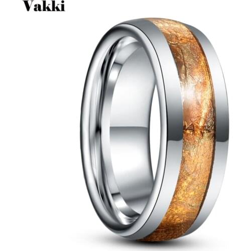 VAKKI 8mm Gold Foil Paper Tungsten Carbide Ring Mens Fashion Wedding Jewelry Best Gift Engagement