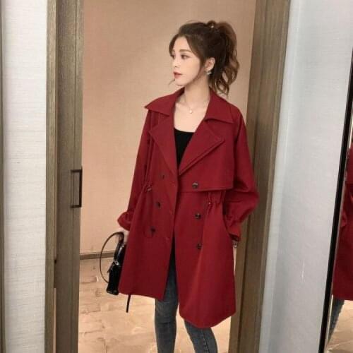 Oversized Windbreaker Womens Mid-Length Style Autumn 2021 Korean Casual Versatile Loose-Collar Double-Breasted Slim Thin Coat