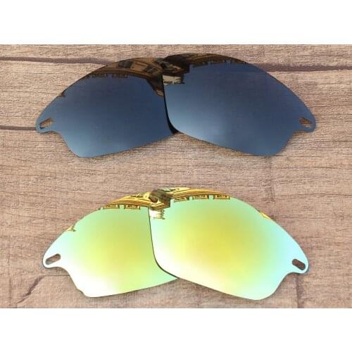 Vonxyz 2 Pairs Stealth Black & 24K Mirror Polarized Replacement Lenses for-Oakley Fast Jacket Frame