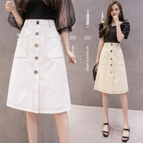 Woman Skirts Single Denim Skirt Womens Summer 2021 High Waist White A- line Skirt Skirt Mujer Faldas Saias Mulher