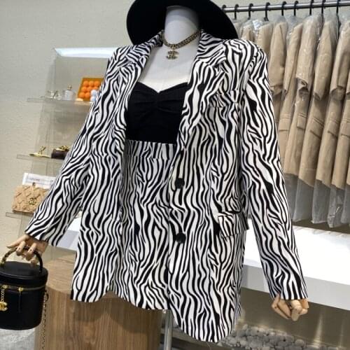 Women Outfits Vintage Blazer Coat High Waist Skirts Sets Fashion Skirts Suit Autumn Spring Streetwear Zebra Print Two Piece Set