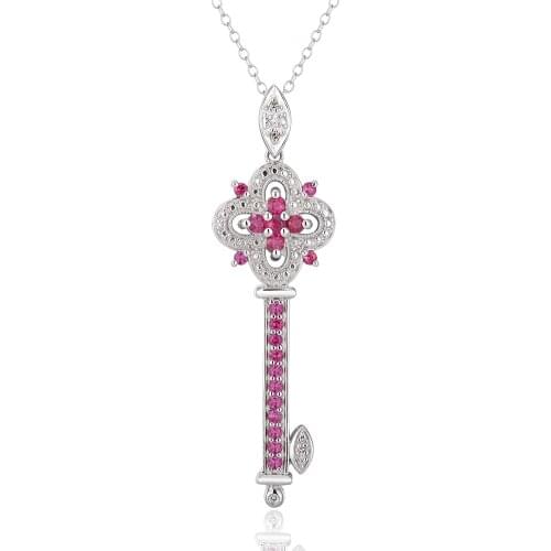 GZ ZONGFA natural Ruby Women key Necklace Wedding Engagement Diamond Pendant 925 Sterling Silver Necklace jewelry