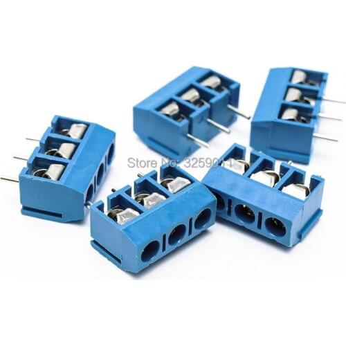 10PCS Small Electrical Connectors KF 301-3P Blue Copper 5.0mm Straight Pin PCB Screw Terminal Block Connector