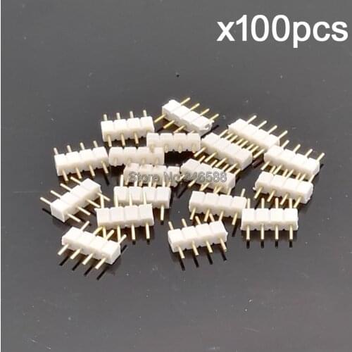 100pcs/lot 10mm 4-Pin 4Pins Male to Male Plug RGB Connector, 4 Pin White Color Needle Insert for 3528 and 5050 RGB LED Strips