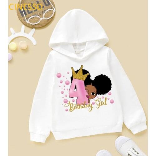 2020 Number 2-8 cute little melanin princess print Kid Happy Birthday afro american black girl hoodies winter velvet sweatshirt